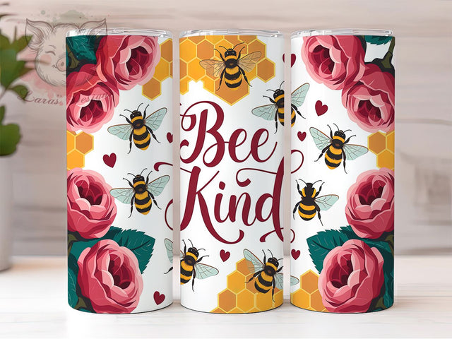 Cute Bee Kind Motivational Tumbler, Bee Kind Tumbler Wrap, Inspirational Tumbler Design, 20oz Skinny Tumbler, Bee Lover Gift, Motivational Tumbler, Positive Quote Wrap Sublimation Lara' s Designs 