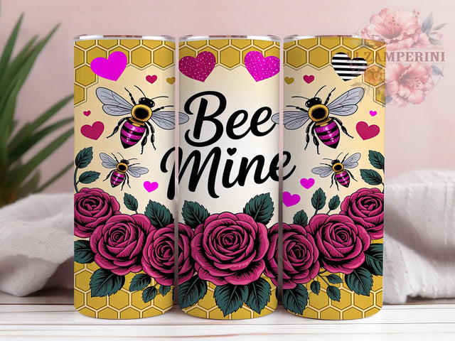 Cute Bee Mine Valentine Tumbler, Bumblebee Heart Pattern, Cute Romantic Design, 20Oz Sublimation Wrap, Adorable Bee Art, Love Insect Texture, Tumbler Sublimation Sublimation Li Zamperini 