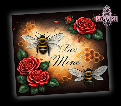 Cute Bee Mine Valentines Day Tumbler, Bee Mine Tumbler, Bumblebee Hearts Design, Valentines Day Decor, 20oz Tumbler Wrap, Cute Bee Gift, Personalized Valentine Mug, Sweetheart Tumbler Sublimation SvggirlplusArt 