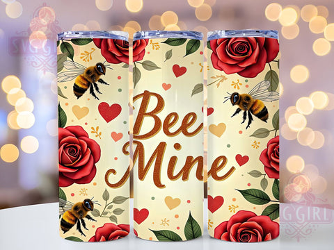 Cute Bee Mine Valentines Day Tumbler, Bee Mine Tumbler, Bumblebee Hearts Design, Valentines Day Decor, 20oz Tumbler Wrap, Cute Bee Gift, Personalized Valentine Mug, Sweetheart Tumbler Sublimation SvggirlplusArt 