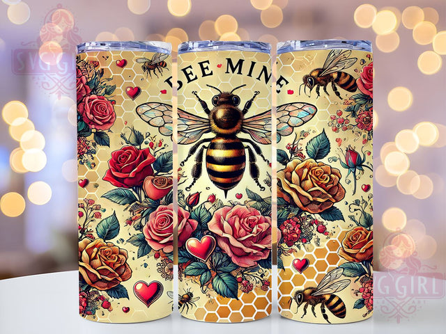 Cute Bee Mine Valentines Day Tumbler, Bee Mine Tumbler, Bumblebee Hearts Design, Valentines Day Decor, 20oz Tumbler Wrap, Cute Bee Gift, Personalized Valentine Mug, Sweetheart Tumbler Sublimation SvggirlplusArt 