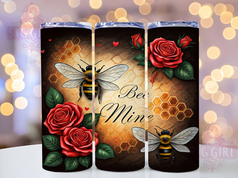 Cute Bee Mine Valentines Day Tumbler, Bee Mine Tumbler, Bumblebee Hearts Design, Valentines Day Decor, 20oz Tumbler Wrap, Cute Bee Gift, Personalized Valentine Mug, Sweetheart Tumbler Sublimation SvggirlplusArt 