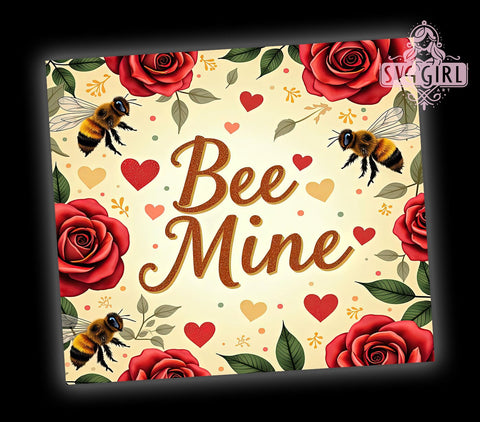 Cute Bee Mine Valentines Day Tumbler, Bee Mine Tumbler, Bumblebee Hearts Design, Valentines Day Decor, 20oz Tumbler Wrap, Cute Bee Gift, Personalized Valentine Mug, Sweetheart Tumbler Sublimation SvggirlplusArt 