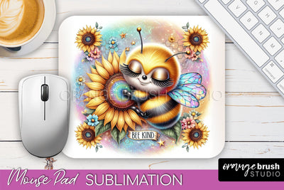 Cute Bee Mouse Pad, Inspirational Quote Sublimation Mousepad Sublimation OrangeBrushStudio 