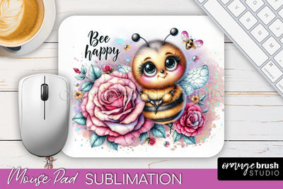 Cute Bee Mouse Pad, Inspirational Quote Sublimation Mousepad Sublimation OrangeBrushStudio 