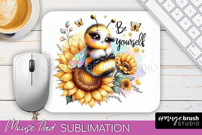 Cute Bee Mouse Pad, Inspirational Quote Sublimation Mousepad Sublimation OrangeBrushStudio 
