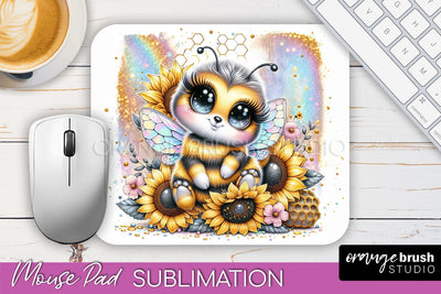 Cute Bee Mouse Pad, Inspirational Quote Sublimation Mousepad Sublimation OrangeBrushStudio 