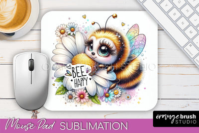 Cute Bee Mouse Pad, Inspirational Quote Sublimation Mousepad Sublimation OrangeBrushStudio 