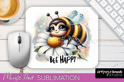 Cute Bee Mouse Pad, Inspirational Quote Sublimation Mousepad Sublimation OrangeBrushStudio 