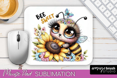 Cute Bee Mouse Pad, Inspirational Quote Sublimation Mousepad Sublimation OrangeBrushStudio 