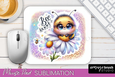 Cute Bee Mouse Pad, Inspirational Quote Sublimation Mousepad Sublimation OrangeBrushStudio 