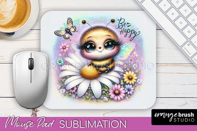 Cute Bee Mouse Pad, Inspirational Quote Sublimation Mousepad Sublimation OrangeBrushStudio 