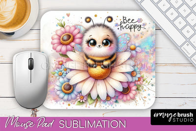 Cute Bee Mouse Pad, Inspirational Quote Sublimation Mousepad Sublimation OrangeBrushStudio 