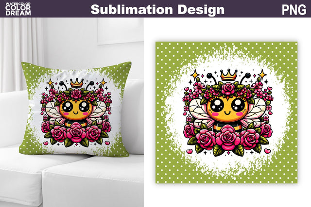 Cute Bee Pillow Design | Bee Roses Sublimation Sublimation WatercolorColorDream 