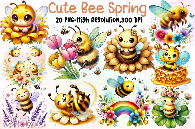 Cute Bee Spring Buzzing Garden Clipart Sublimation designartist 