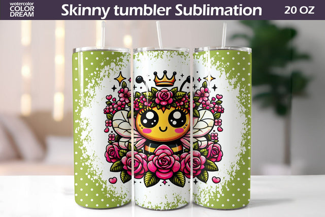 Cute Bee Tumbler Wrap Sublimation WatercolorColorDream 