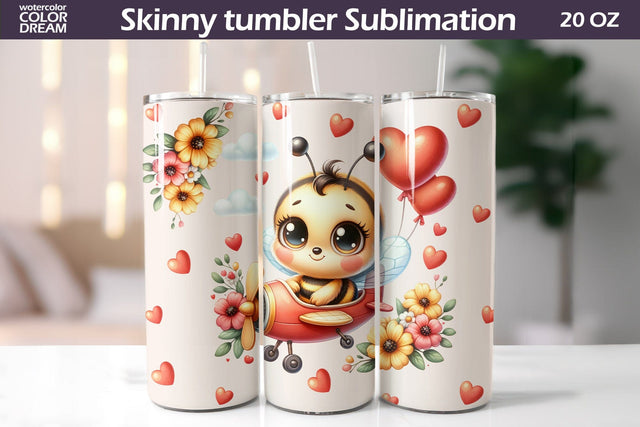Cute Bee Valentine Tumbler I Animal Valentine's Day Tumbler Sublimation WatercolorColorDream 