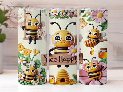 Cute Bee Whimsy 20oz Tumbler, Whimsical Illustration, Anthropomorphic Bee, Black Stripes, Expressive Eyes, Skinny Tumbler, Sublimation PNG Sublimation Lara' s Designs 