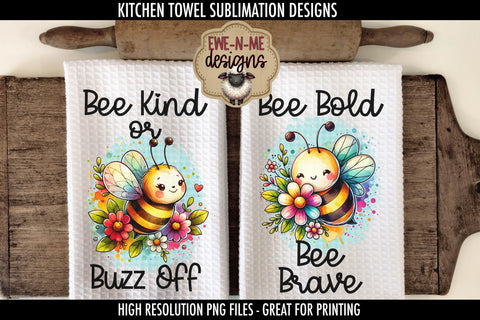 Cute Bees Sublimation Towel PNG Designs | Bee Kind Bee Brave Sublimation Ewe-N-Me Designs 