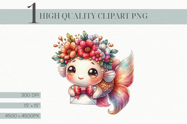 Cute Betta Fish Clipart with Love Letter Valentine Clipart Sublimation BijouBay 