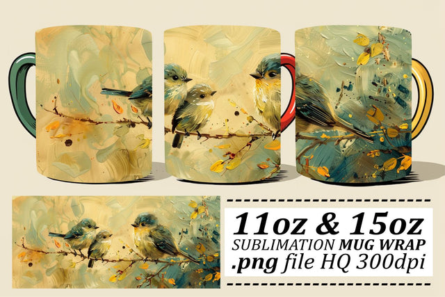 Cute Bird Art Mug Wrap – Sublimation for 11oz & 15oz Cups Sublimation afrosvg 