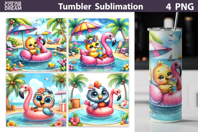 Cute Bird Beach Tumbler | Tropical Summer Tumbler Wrap Sublimation WatercolorColorDream 