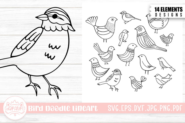 Cute Bird Doodle LineArt SVG Cut File | Birds SVG Bundle SVG dapiyupi store 