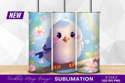 Cute bird on branch spring flowers tumbler png Sublimation Regulrcrative 