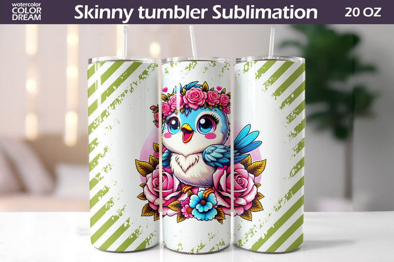 Cute Bird Roses Tumbler Wrap | Animal Floral Tumbler Sublimation Sublimation WatercolorColorDream 