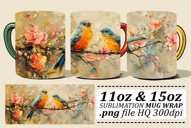 Cute Birds Design Mug Wrap – 11oz & 15oz Sublimation Print Sublimation afrosvg 
