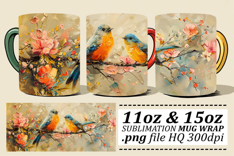 Cute Birds Design Mug Wrap – 11oz & 15oz Sublimation Print Sublimation afrosvg 