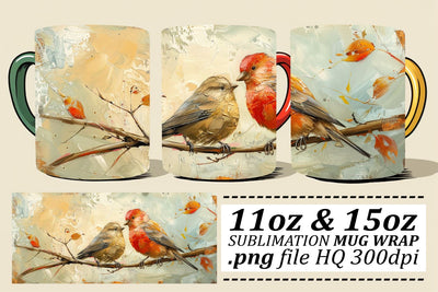 Cute Birds Mug Wrap – Sublimation for 11oz & 15oz Cups Sublimation afrosvg 