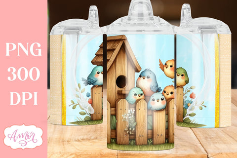 Cute birds sippy cup sublimation PNG | Kids tumbler template Sublimation Amorclipart 