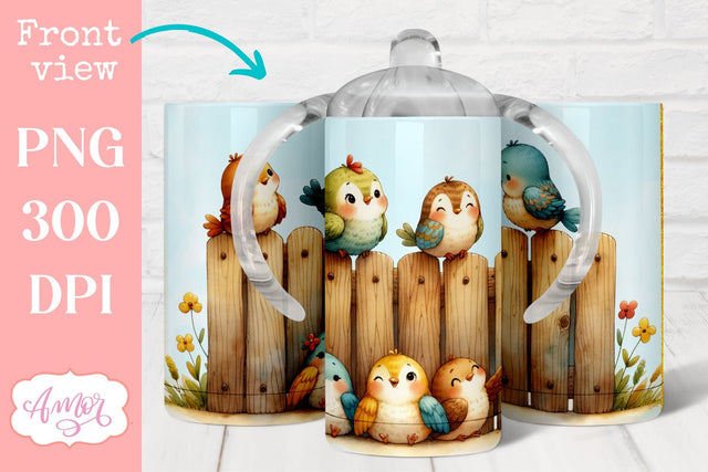 Cute birds sippy cup sublimation PNG | Kids tumbler template Sublimation Amorclipart 