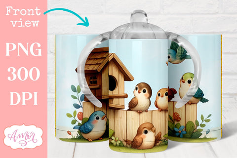 Cute birds sippy cup sublimation PNG | Kids tumbler template Sublimation Amorclipart 