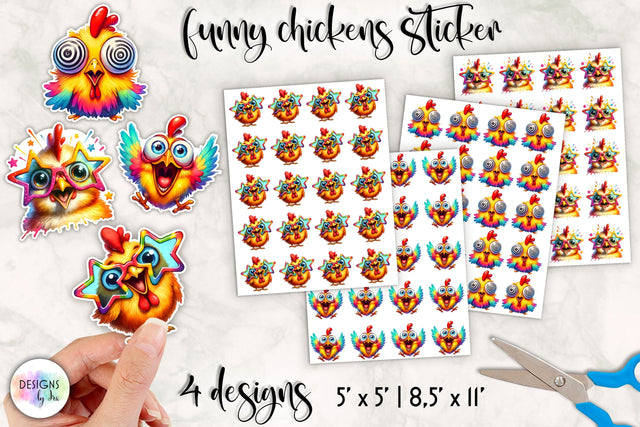 Cute Birds with Funny Faces Stickers, Funny Chickens Sublimation Designs by Ira 