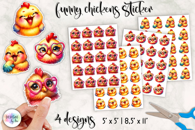 Cute Birds with Funny Faces Stickers, Funny Chickens Sublimation Designs by Ira 