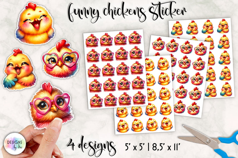 Cute Birds with Funny Faces Stickers, Funny Chickens - So Fontsy