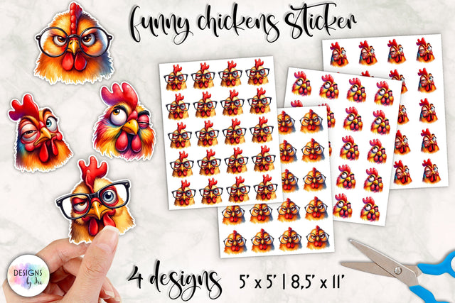 Cute Birds with Funny Faces Stickers, Funny Chickens Sublimation Designs by Ira 