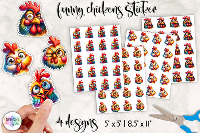 Cute Birds with Funny Faces Stickers, Funny Chickens Sublimation Designs by Ira 