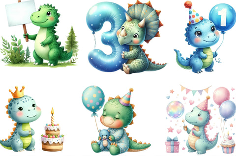 Cute Birthday Dinosaurs Clipart Sublimation SVGista 