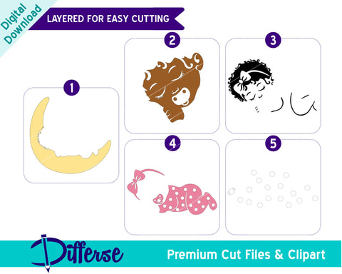 Cute Black Baby Sleeping On The Moon SVG | Nursery SVG SVG Differse 