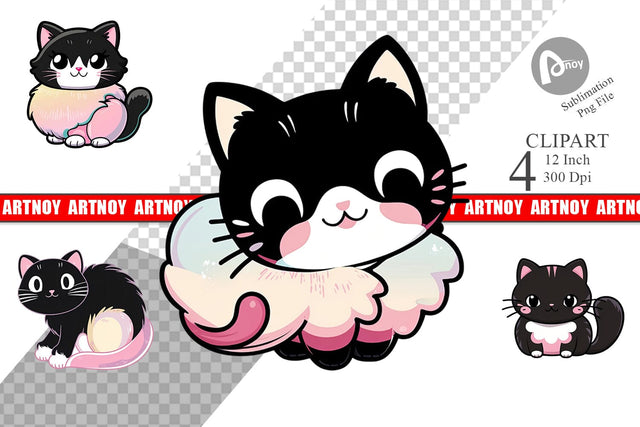Cute Black Cat Clipart Sublimation artnoy 