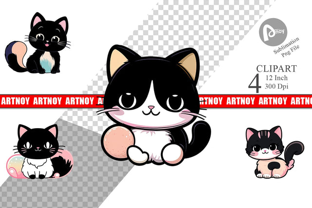 Cute Black Cat Clipart Sublimation artnoy 