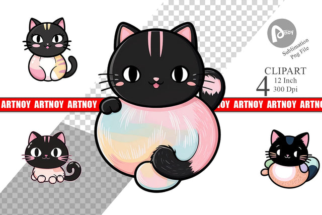 Cute Black Cat Clipart Sublimation artnoy 