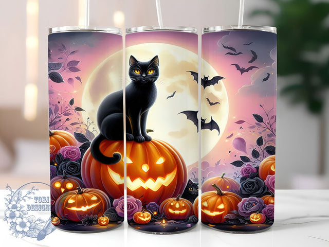 Cute Black Cat Halloween Tumbler, Halloween Pumpkin, Black Cat Tumbler, 20oz Tumbler Wrap, Skinny Tumbler Png, Sublimation Design, Spooky Season Sublimation ToriDesigns 