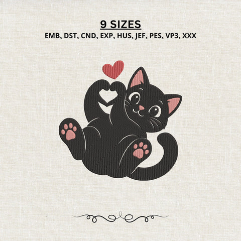 Cute Black Cat Heart Hands Embroidery Design – Cat Paw Machine Embroidery File, Kitty Love Design, Pet Lover Embroidery Embroidery/Applique DESIGNS PatternFeed8 