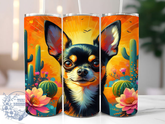 Cute Black Chihuahua Dog Tumbler, Dog Lover Wrap, 20Oz Skinny Tumbler, Pet Sublimation Design, Cute Puppy Tumbler, Small Dog Wrap, Chihuahua Lover Gift Sublimation ToriDesigns 