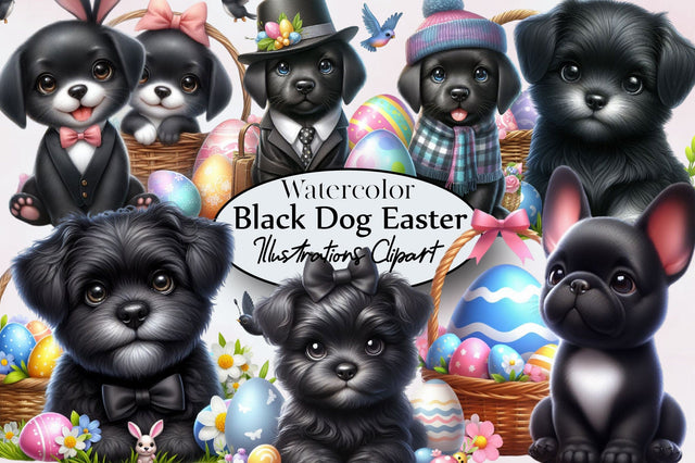 Cute Black Dog Easter Clipart PNG Sublimation SVGArt 