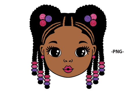 Cute Black Girl Head SVG with Beads and Afro Puffs | 4 Glitters| Braided Hairstyle Clipart for Cricut, Kids Shirt Design, Sublimation, PNG DXF Printable Art SVG 1uniqueminute 
